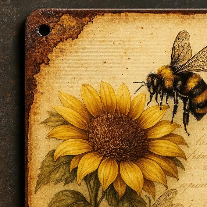 Bee Vintage Metal Tin Signs, Bee Sign 8x12 Inch, Wall Decor For Home Bedroom Living Room Dining Room Bars