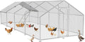 Large Metal Chicken Coop with Roosting Perch, Waterproof and UV Protection Cover, Chicken Run Outdoor Walk-in Cage Chicken Rabbit Duck Hen House for Yard Farm Use Spire Roof (10’ W x 26.2’ L x 6.4’ H)