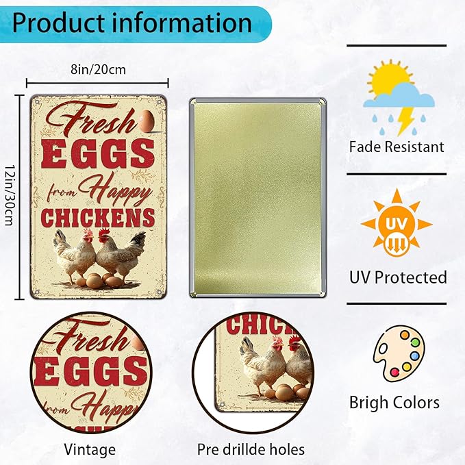 Funny Chicken Signs Farmhouse Chicken Coop Fresh Eggs Aluminium Sign Metal Chicken Signs Decor Home Ktichen Farm Are Wall 12x8 Inch Vintage Chicken Signs For Coop Metal Tin Signs Poster