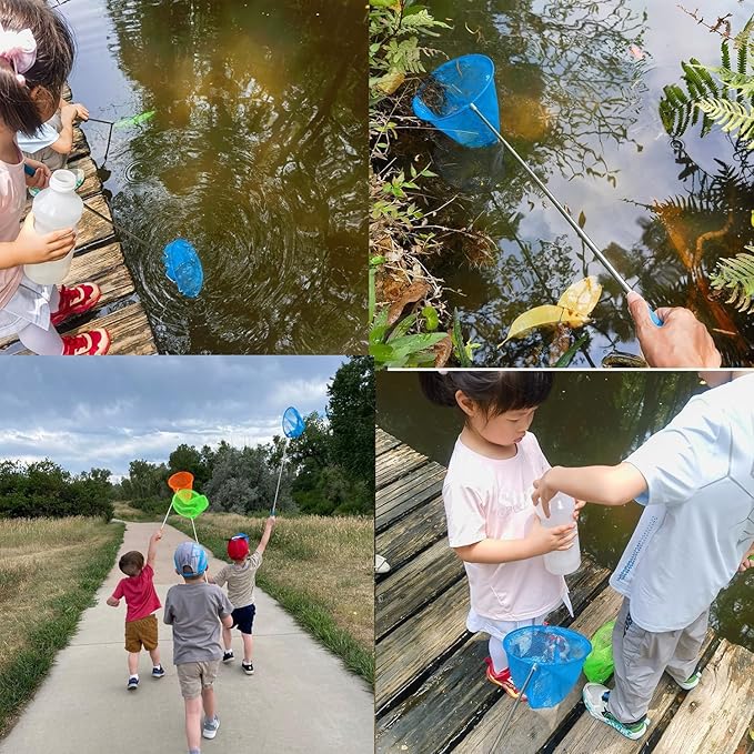 #1 M-jump 3 Pack Colored Telescopic Butterfly Nets - Great for Catching Insects Bugs Fishing - Outdoor Toy for Kids Playing - Extendable from 6.8" to 34"…