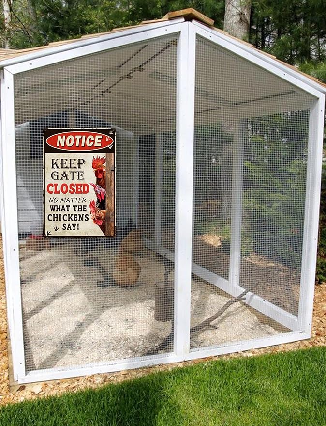 Humorous Chicken Coop Sign - ”Keep Gate Closed“ Decorative Metal Sign for Farm or Home 12" * 8" (261)