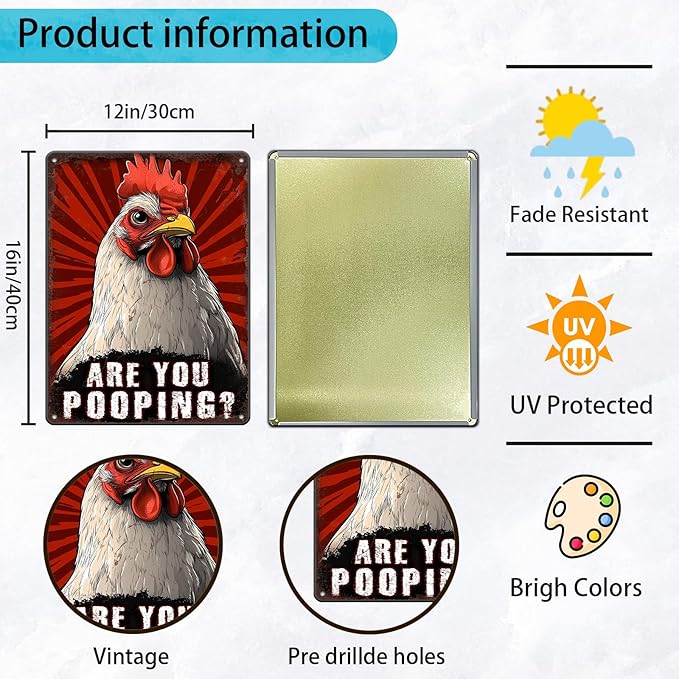 Funny Chicken Signs Chicken Humor Are You Pooping Aluminium Sign Metal Chicken Signs Decor Home Ktichen Farm Are Wall 12x16 Inch Vintage Chicken Signs For Coop Metal Tin Signs Poster