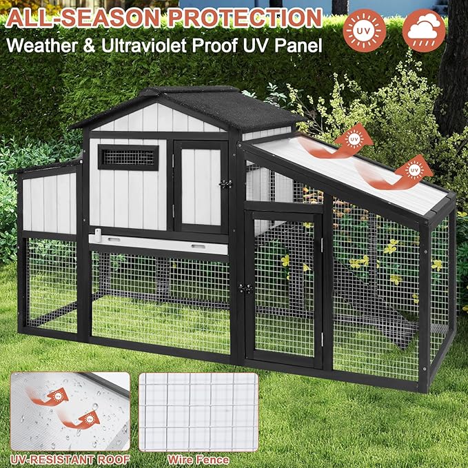 130.6" L Large Chicken Coop and Run, Wooden Hen House for 2-4 Chickens, 2 Story Poultry Cage with Nesting Box, Pull-Out Tray, 4 Perches, Ramp, Indoor/Outdoor Pet Hutch Backyard Use, Black