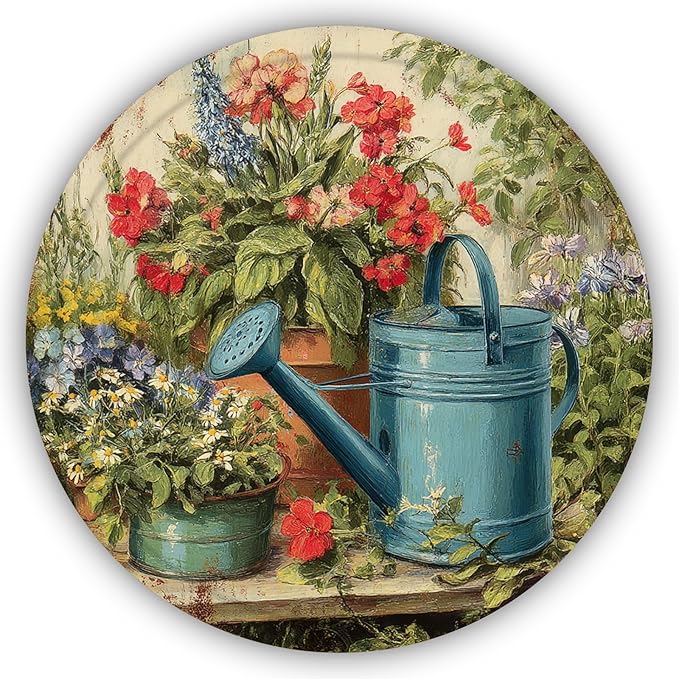 Funny Flower Rustic Round Garden Metal Signs Vintage Tin Sign Retro Wall Wreath Decor for Home Garden Yard Bar Cafe Farmhouse Garage Indoor Outdoor 8 Inch