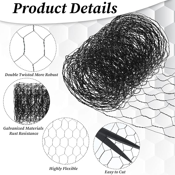 Chicken Wire for Crafts, 4.13in x 118in Sturdy Practical Chicken Wire Fence Multifunctional Wires Mesh Roll for Garden Floral Arrangements Craft Projects(Black)