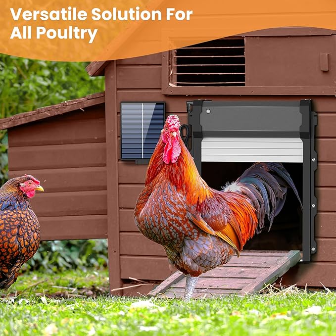 Automatic Chicken Coop Door with Timer & Light Sensor, Chicken coop Door Solar Powered Door with Remote Control & Anti-Pinch，External Power Supply Connection, Outdoor Electric Chicken coop Door