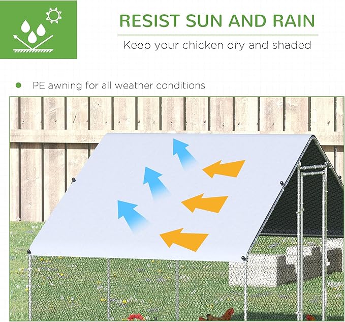 PawHut Large Chicken Coop Metal Chicken Run with Waterproof and Anti-UV Cover, Spire Shaped Walk in Fence Cage Hen House for Outdoor and Yard Farm Use, 1" Tube Diameter, 9.8' x 19.7' x 6.6'