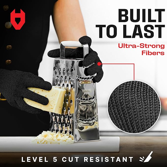 NoCry Cut Resistant Gloves Food Grade with Grip Dots for Superb Grip - Breathable & Lightweight - Ambidextrous - Ideal for Chefs and for Woodworking