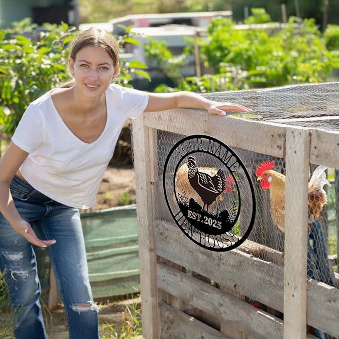 Custom Chicken Coop Metal Sign, Personalized Farmhouse Wall Decor, Vintage Fluffy Butt Hut Decor, Custom Name Sign for Farm, Gifts for Chicken Lovers