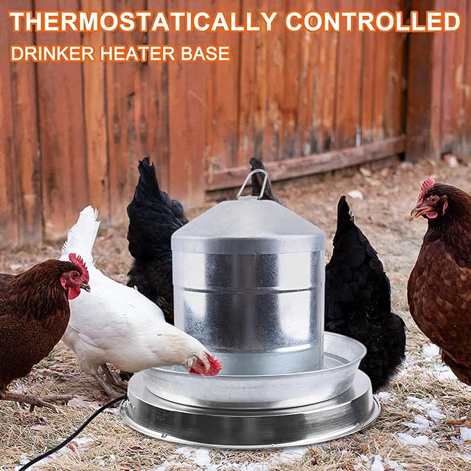 Heated Chicken Waterer Base for Winter, Outdoor Heated Chicken Poultry Bath Drinking Water, Outside Heating Poultry Feeder for Poultry Lovers (Sliver, 15in)