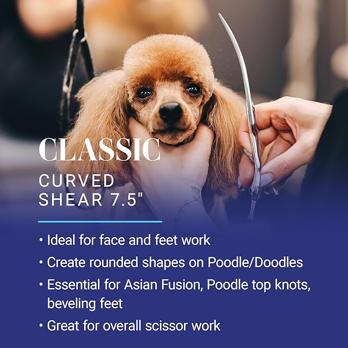 Chris Christensen Classic Series 7.5 in. Curved Dog Grooming Shears, Groom Like a Professional, Convex blade, Any Skill Level, Made From 440C Japanese Steel
