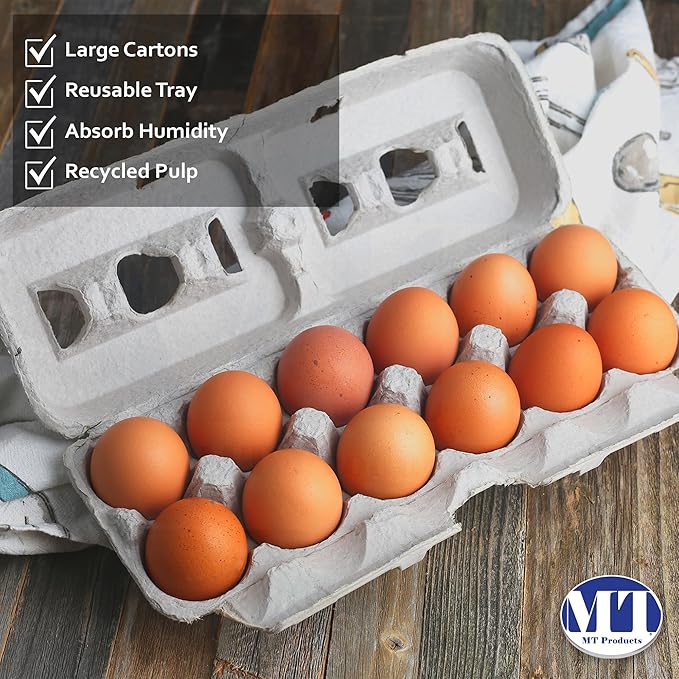 MT Products Blank Natural Pulp Egg Cartons Bulk - Made in USA - Holds Up to Twelve Eggs - 1 Dozen - Cardboard Material Perfect For Storing Extra Eggs (25 Pieces)