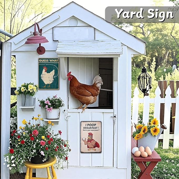 2 pack Funny Chicken Decor -Metal Chicken Coop Sign for for Farm Yard Decor, Farm Signs for Home Kitchen Outdoor Decor 12" * 8"
