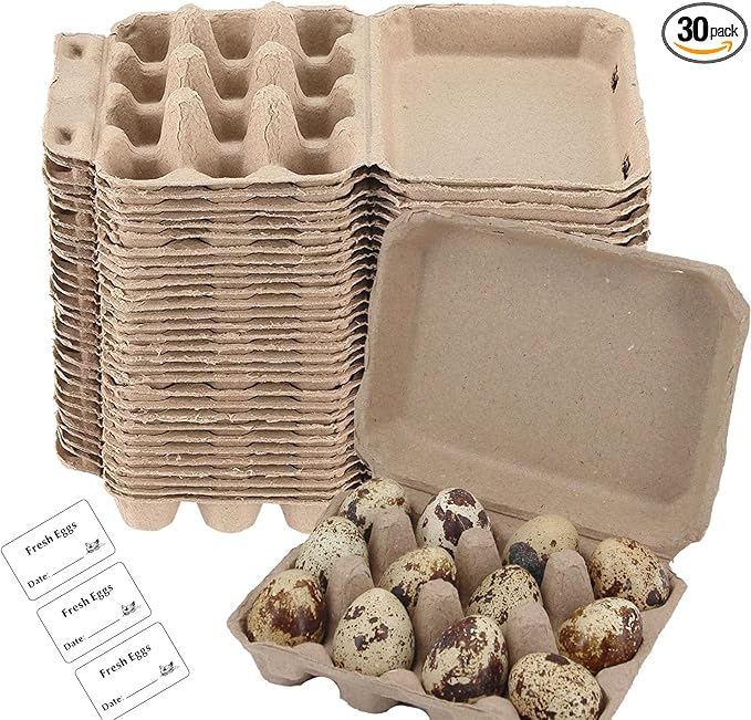 30 Pack Natural Color Pulp Paper Quail Egg Holder, Reusable 12 Count Quail Egg Carton, Refrigerator Storage Tray,Strong Sturdy Design Made from Natural Cardboard