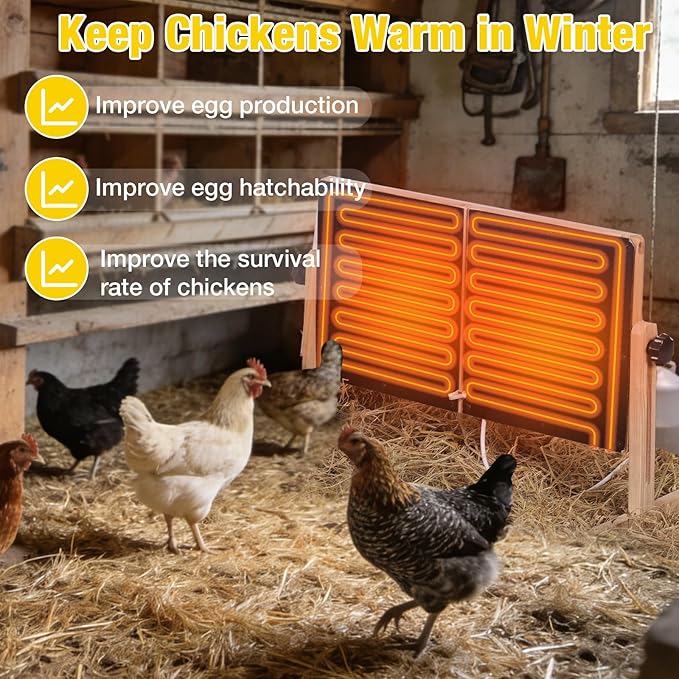 Aivituvin Foldable Chicken Coop Heater for Winter, 120w Large Size Waterproof Chicken Heater for Coop, Radiant Heat Chicks Coop Heater with 2 Heating Plates, Adjustable Temp 70~190℉ (Natural Wood)