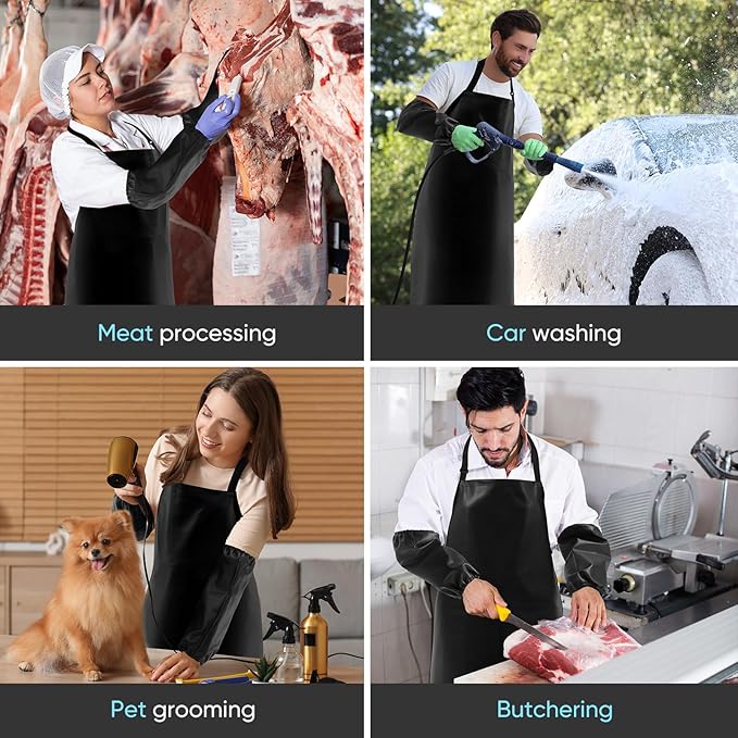 Waterproof Apron 43in PU Leather Heavy Duty for Gardening, Dishwashing, Meat Processing, Car Washing, and Pet Grooming