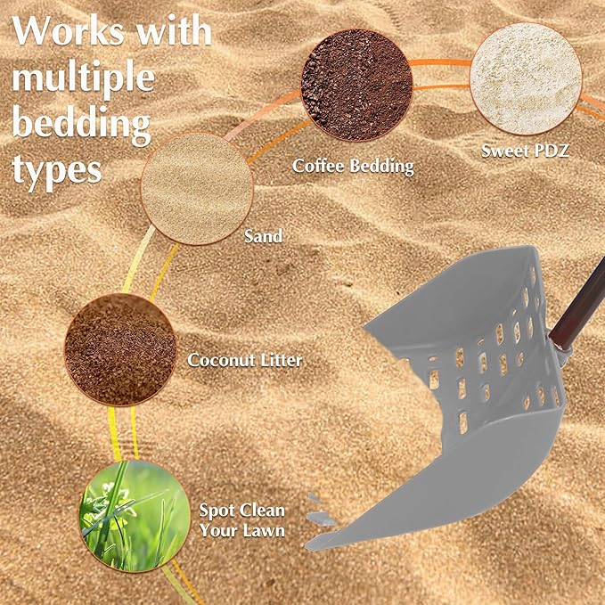 Telescopic Chicken Dog Poop Scooper & Rake 2-in-1 Chicken Litter Scoop for Chicken Coops & Small Farm Animals Sand Sifting Litter Shovel (Gray)
