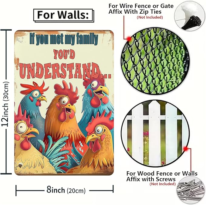 Chicken Metal Tin Sign Vintage Metal Post Wall Art Chicken Decoration for Chicken Coops Farms Yard Home Bar Cafe Garage or Office - Thoughtful Chicken Gift Idea