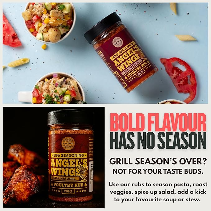 Angel's Wings BBQ Chicken Rub - 100% Natural Aromatic Wings Seasoning - Perfect Blend Of Spices For Amazing Chicken BBQ And Grill Dishes - Large Jar (210g)