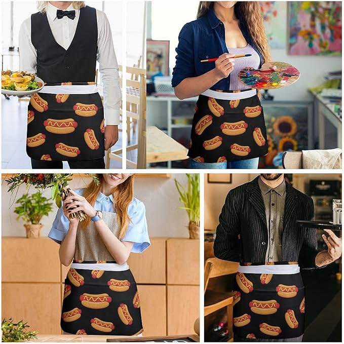 Unisex Apron for Cooking Server Waitress Half Waist Apron with 3 Pockets