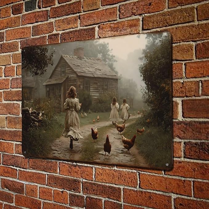 Vintage Farmhouse Scene Metal Sign Rustic Aluminum Metal Signs for Garden, Yard, Porch, Home Bedroom, Kitchen Decor 8 X 12 Inch, Weather Resistant, Waterproof, Durable Ink, Easy to Mount