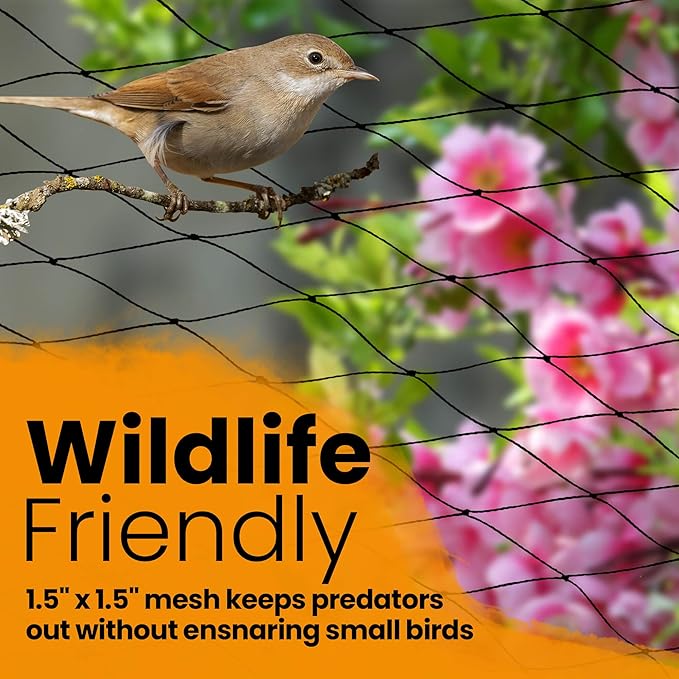 Harvesto Heavy Duty Bird Netting for Chicken Coops & Runs | Tree & Garden Netting Mesh 1-1/2" | Keep Hawks, Birds & Predators Away | Bird Netting for Blueberry Bushes, Vegetables & Fruit (25' x 100')