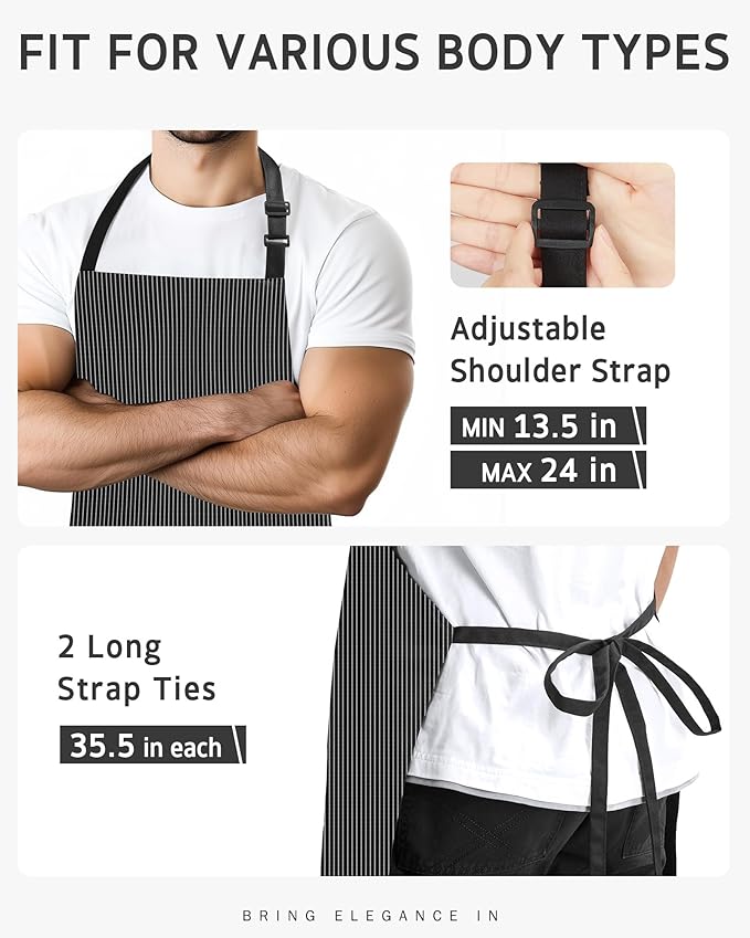Syntus Adjustable Bib Apron with 2 Pockets Cooking Kitchen Aprons for Women Men Chef
