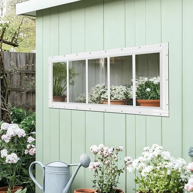 Shed Windows 2 Pack, Fixed Transom Windows 10" x 29" with Tempered Glass, Garage Doors Window for Shed, Chicken Coop, Playhouse, Household (White)