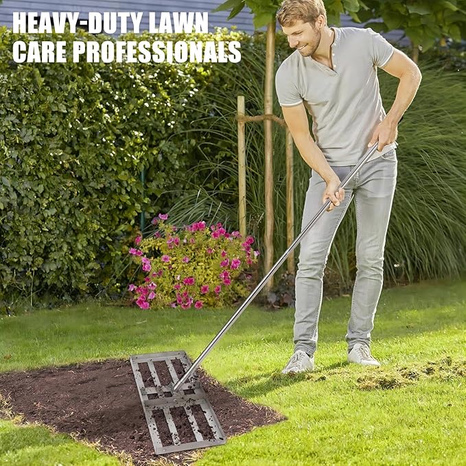 36" Lawn Leveling Rack with Adjustable 72'' Handle Length, Stainless Steel Leaf Rack Yard Leveling Rake, Easily Assembly, Heavy-Duty Lawn Tools for Compost Sand Peat Moss Soil