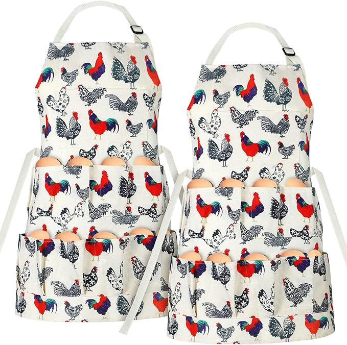 Loopeer 2 Pcs Egg Apron Collecting Apron for Fresh Egg Gathering Adjustable Gathering with Pocket for Gift Women