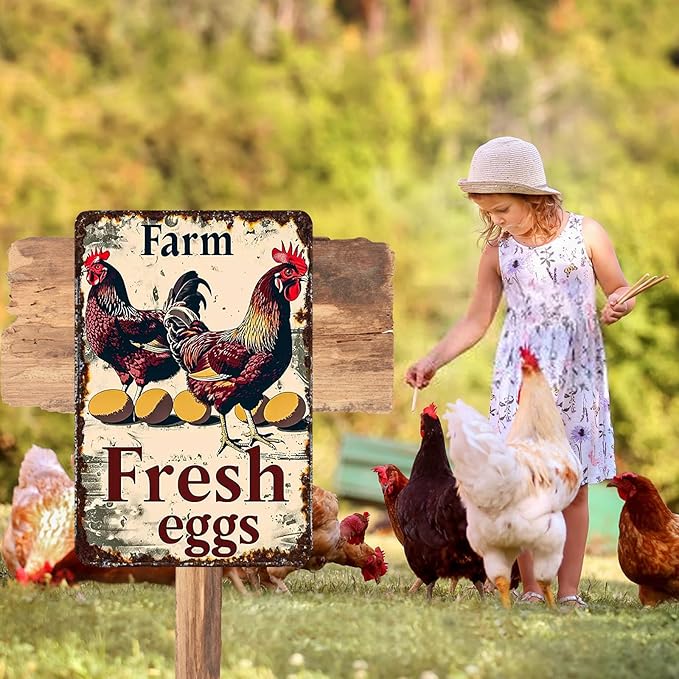 Metal Chicken Sign Chicken Coop Signs Vintage Tin Signs Funny Chicken Sign Rustic Farm Fresh Eggs Sign Chicken Poster Farmhouse Kitchen Decor Chicken Coop Decor Kitchen Wall Art Chicken Gifts