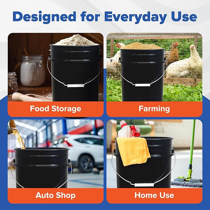 ePackageSupply 5 Gallon Bucket with Airtight Lid | Made in USA | Food Grade | Heavy-Duty Premium HPDE Plastic | Durable 90 Mil All Purpose Pail | Easy Stack and Store | BPA Free | 3 Count