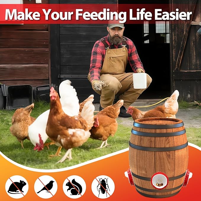 Chicken Feeder No Waste, DIY Automatic Poultry Feeder Ports with Hole Saw & Gloves, Durable Rain Proof Poultry Feeder Port for Buckets, Barrels, Bins and Troughs