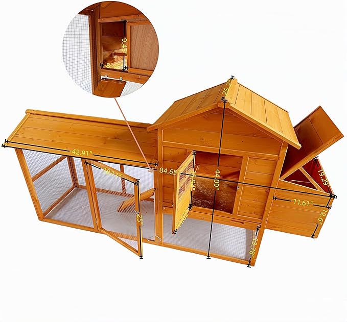 Wooden Chicken Coop for 4 to 6 Chickens Large Poultry Hen House with Outdoor Run Nesting Box Pull Out Tray and Easy Access Sliding Door