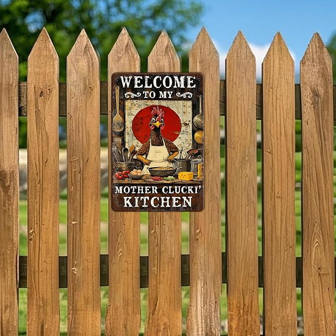 Funny Chicken Signs Welcome To My Kitchen Humorous Cartoon Rooster Cooking Aluminium Sign Metal Chicken Signs Decor Home Ktichen Farm Are Wall 12x8 Inch Vintage Chicken Signs Metal Tin Poster