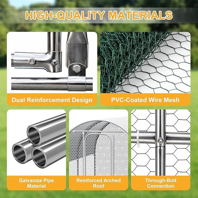 Large Metal Chicken Coop, Walk-in Chicken Run for Yard with Waterproof UV Cover, Rounded-Top Poultry Cage for Quails, Ducks, Geese and Rabbits, 9.8 x 6.6 x 6.8 ft