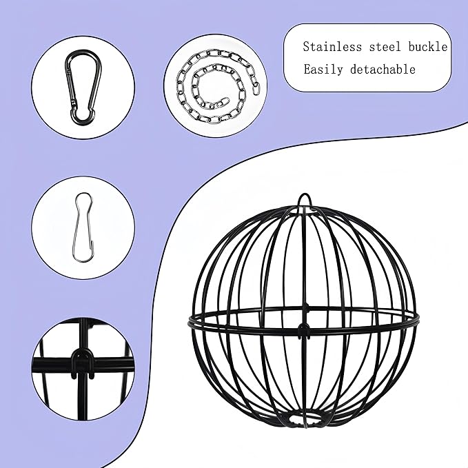 Hanging Chicken Feeder,7.4 Inch Large Chicken Vegetable Hanging Feeder,Metal Chicken Ball Cage with 19.6 Inch One Stainless Steel Chain (2 Pack)