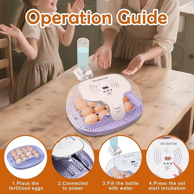 16 Egg Incubator with Automatic Egg Turning and Humidity Control,360 Degree View with Clear Window, Incubators for Hatching Eggs, Chicken, Ducks, Goose, Pigeon, Quail, Parrot