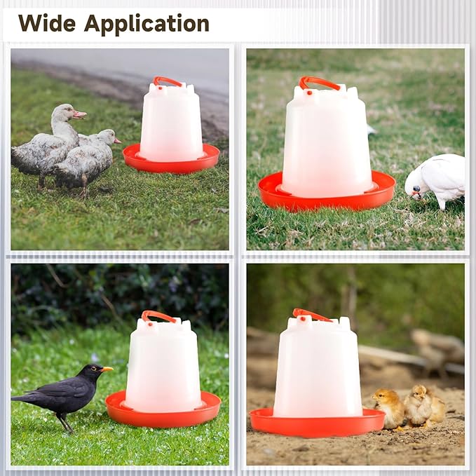 4 Pcs Chick Waterers, 2.5 L Poultry Water Feeders, Poultry Drinkers with Handle, Heavy-Duty Plastic Poultry Water Containers for Chickens, Turkeys, Ducks and More