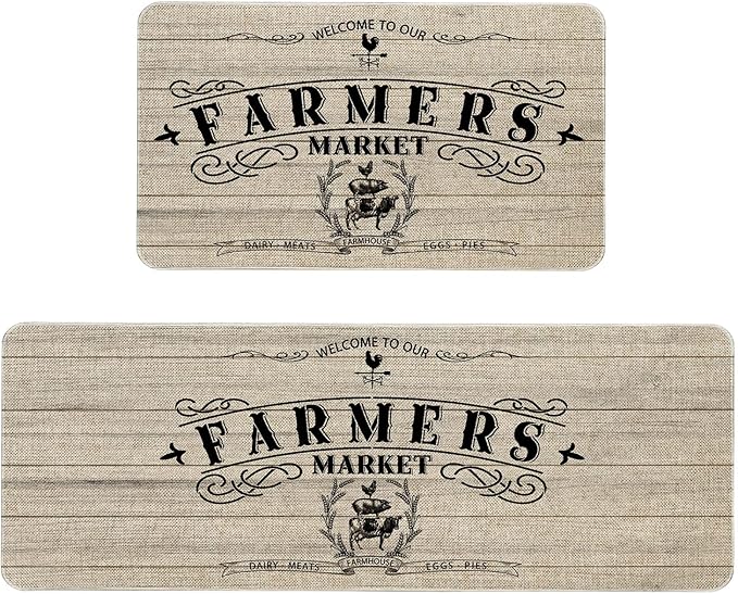 Roszwtit Farmhouse Kitchen Rugs and Mats Set of 2, Farmhouse Kitchen Mat, Seasonal Holiday Cooking Sets Low-Profile Non-Slip Floor Mats for Home Kitchen Decor - 17x29 and 17x47 Inch