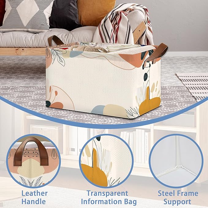 Boho Abstract Collapsible Storage Box,Geometric Organizer Bin with Handles for Room Decoration,Bins Book Basket Box 17x11.5x10Inch