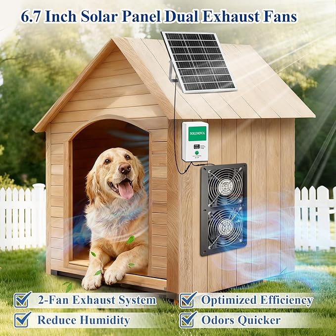 Solar Exhaust Fan, 25W Solar Panel and Solar Powered 2-Fan, IP68 Waterproof，with 7500mAh Battery for Chicken Coop, Shed, Greenhouse, Dog House, 2 Pcs Ventilation Vent Fan, with Bracket for Shed