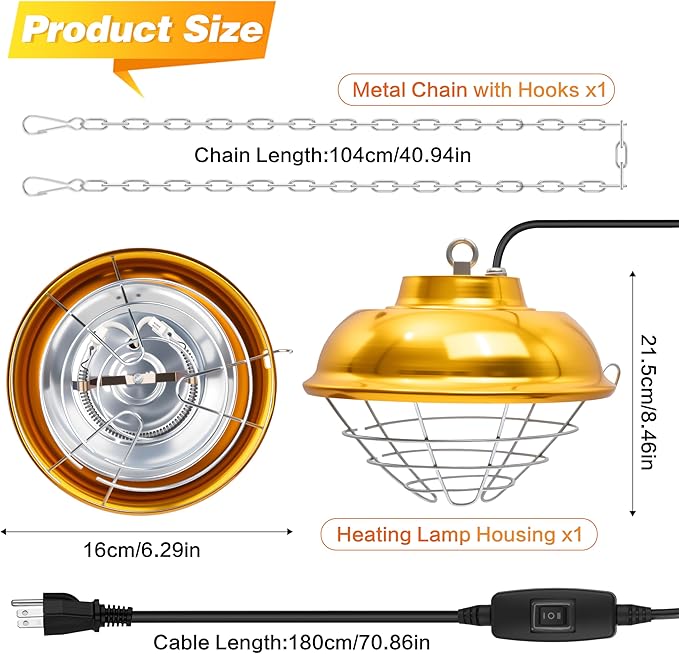 300W Heat Lamp for Chickens Coop, Waterproof Chicken Coop Heater Lamp, Adjust 2 Mode Temperature&Hanging Height for Indoor Outdoor Suitable for Chick, Duck, Rabbit and Dog