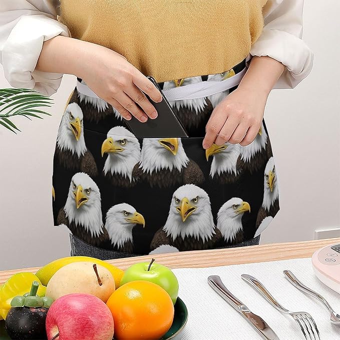 Unisex Apron for Cooking Server Waitress Half Waist Apron with 3 Pockets