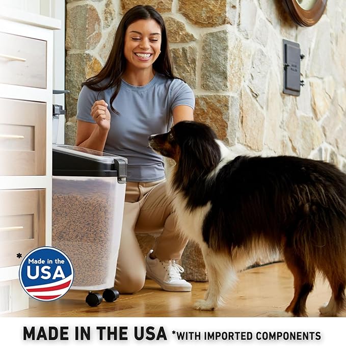 Mighty Tuff 3 Piece Airtight Dog Food Storage Container, Up to 36 lbs, with 5 lbs Dog Treat Container and Portion Scoop – BPA Free Airtight Pet Food Bin on Wheels