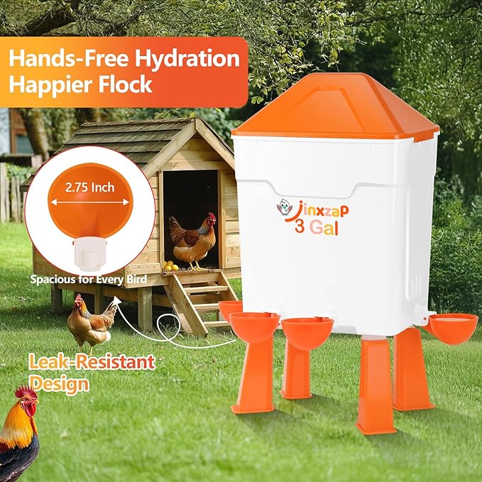 3 Gallon Chicken Feeder and Waterer Set with Legs, 2.75'' Water Cups & 3.5" Feed Ports, Automatic No-Waste Feeder, Large Chicken Water Feeder, Easy No-Tools Assembly