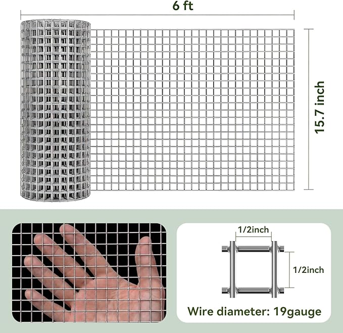 AMAGABELI GARDEN & HOME Hardware Cloth Chicken Wire Fence 1/2 inch 15.7in x 6ft Galvanized Welded Cage for Bird Wire Gopher Rabbit Wire Snake Fence Poultry Netting Cage Screen