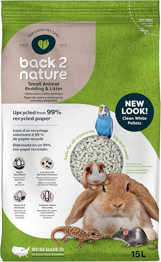 Back 2 Nature® Small Animal Bedding & Litter – Upcycled from 99% Recycled Paper | Highly Absorbent & Long Lasting Odor Control | Natural and Nontoxic | Low Dust | Easy-to-Maintain | 15L Bag
