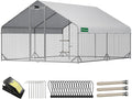 Large Walk-in Metal Chicken Coop with Chicken Run & Hardware Cloth, Solar Light, Waterproof & UV-Resistant Cover, Outdoor Poultry Cage for Farm Use,2 Room