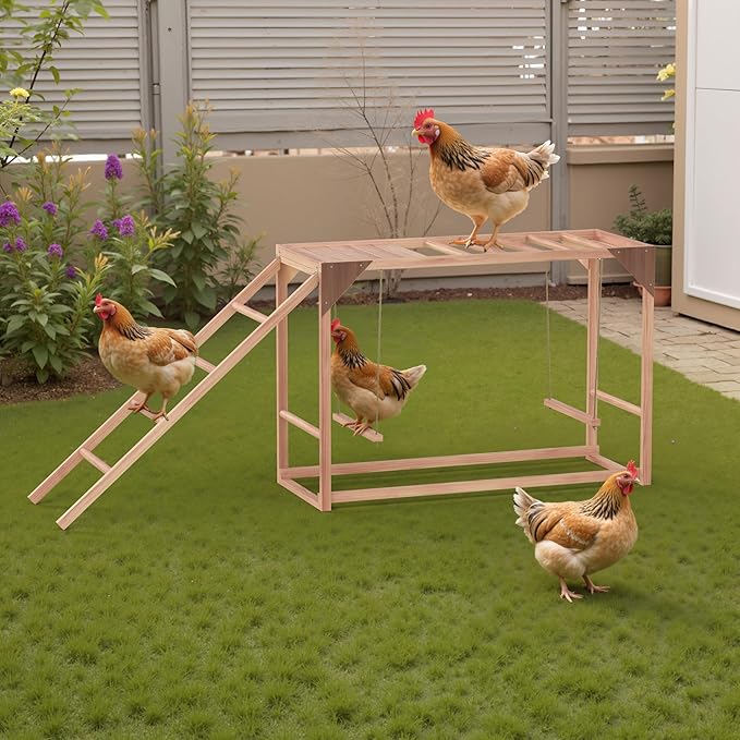 Chicken Perch with Ladder & Swing - Roosting Bars for Chickens, Poultry Coop Accessory Toy, Wooden Chicken Activity Play for Healthy, Happy Hens, Suitable for Backyard Farms